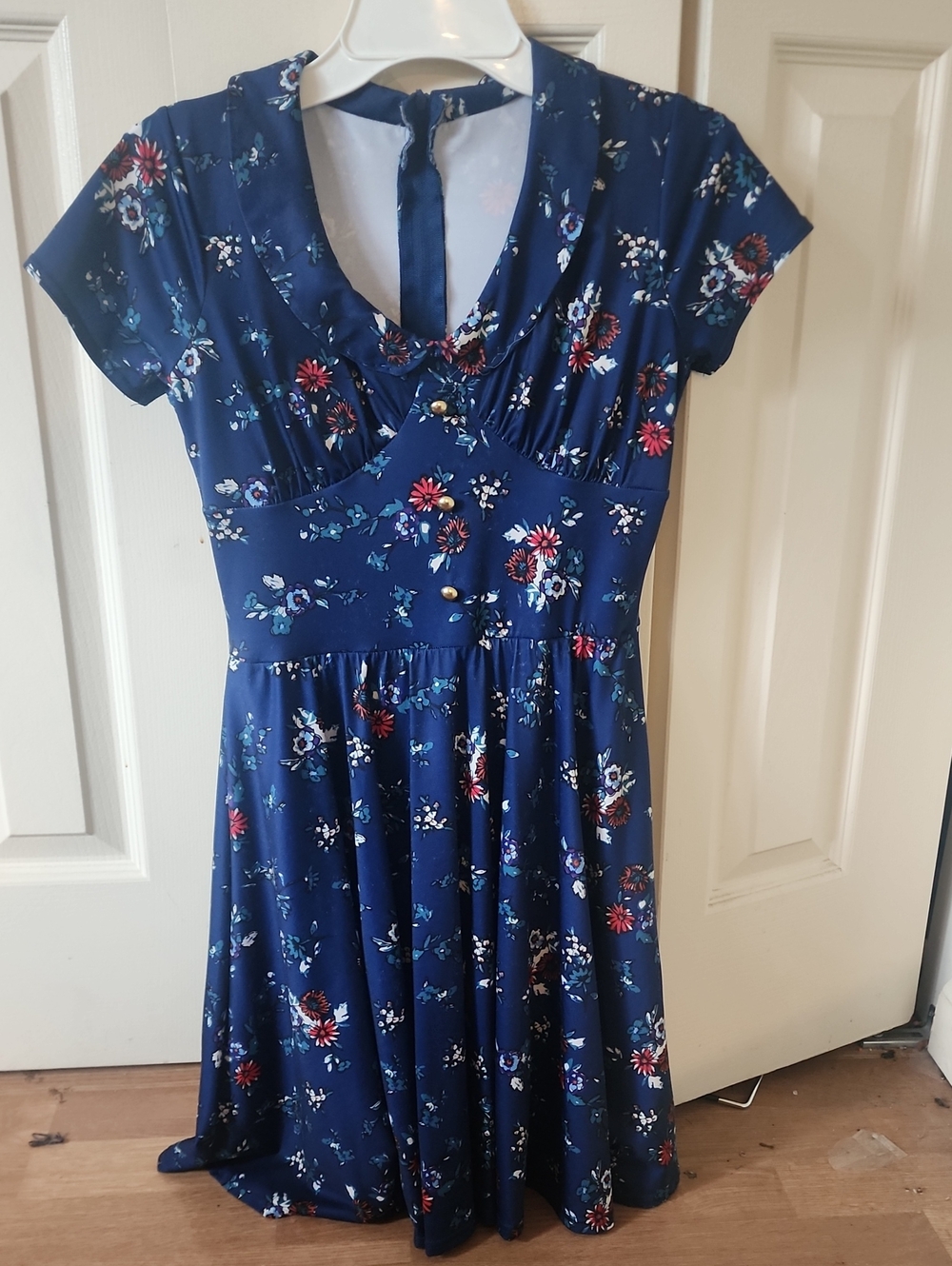 Girl's Navy Floral Fit-and-Flare Dance Costume